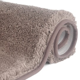 FCSDETAIL Non-Slip High Pile Bath Mat, Machine Washable Bath Mat, Water Absorbent, Soft Microfibre for Bath, Shower and Bathroom, 50 x 80 cm, Brown