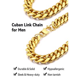 FaithHeart Halskette für Herren Damen, Gold Panzerkette 55cm lang, Miami Kette 14mm breit, Geschenk für Papa Freunden