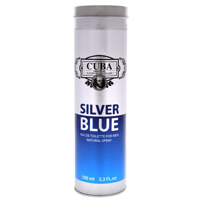 Cuba Silver Blue Eau de Toilette Spray for Men, 3.3