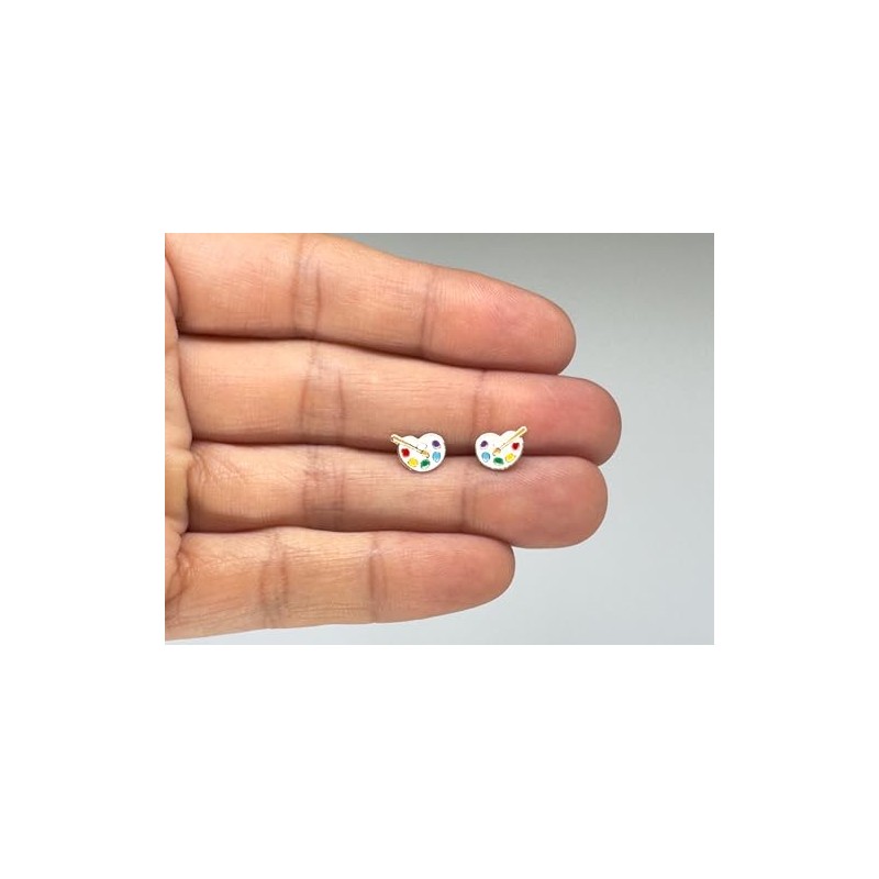 Palette and Paintbrush Stud Earrings 925 Sterling Silver