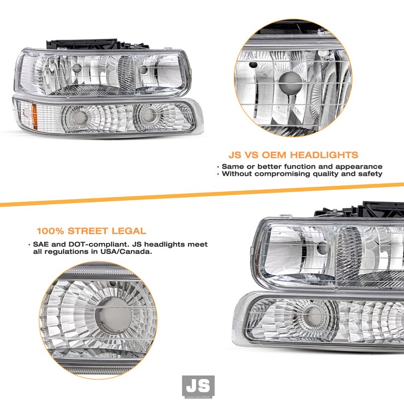 JSBOYAT 4pcs Headlight Assembly Fit for 1999 2000 2001 2002
