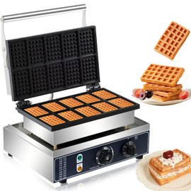 110V1650W Commercial Mini Square Waffle Maker, 10 Grids Waffle Baker Machine, Non-Stick,3.5 X 2.0" Belgian Waffle maker with Temp and Time Control, for Restaurant Bakeries Snack Bar Family.