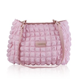 AfitLulu Women’s Shoulder Bags Large Quilted Tote Bag Pleated Ladies Handbags for Women, Puffy Bag Womens Handbag Lightweight with Zipper and Leather Handle for Shopping Travel Work (Pink)