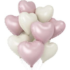 12pcs Baby Pink White Heart Balloons,18inch Foil Baby Pink White Balloons For Baby Shower Wedding Valentine Decorations Pink Wedding Party Decorations