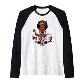 Aquarius AF Vibes Queen Energy Zodiac Crown Afro Regal Raglan Baseball Tee