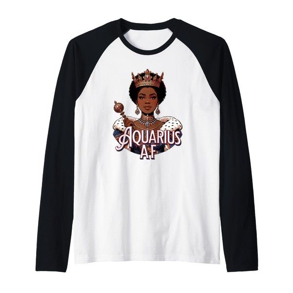 Aquarius AF Vibes Queen Energy Zodiac Crown Afro Regal Raglan