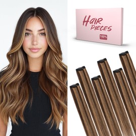 SEGO Single Clip In Hair Extensions Real Human Hair Short 6 Pcs Individual Clip Ins Highlight Remy Balayage Straight Soft Seamless Hairpieces for Women -10 Inch #2RP6 Dark Brown & Light Brown