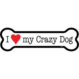 I Heart (Love) My Crazy Dog Dog Bone Car Magnet  2"x7" NEW USA Made FREE SHIP