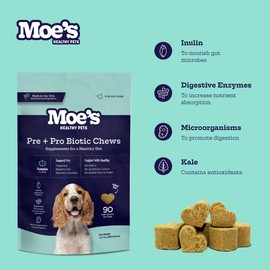 Moe’s Probiotic Chews for Dogs 90ct – Pumpkin Flavor Prebiotics & Probiotics for Gut Health, Digestion, Immunity and Itchy Skin Relief