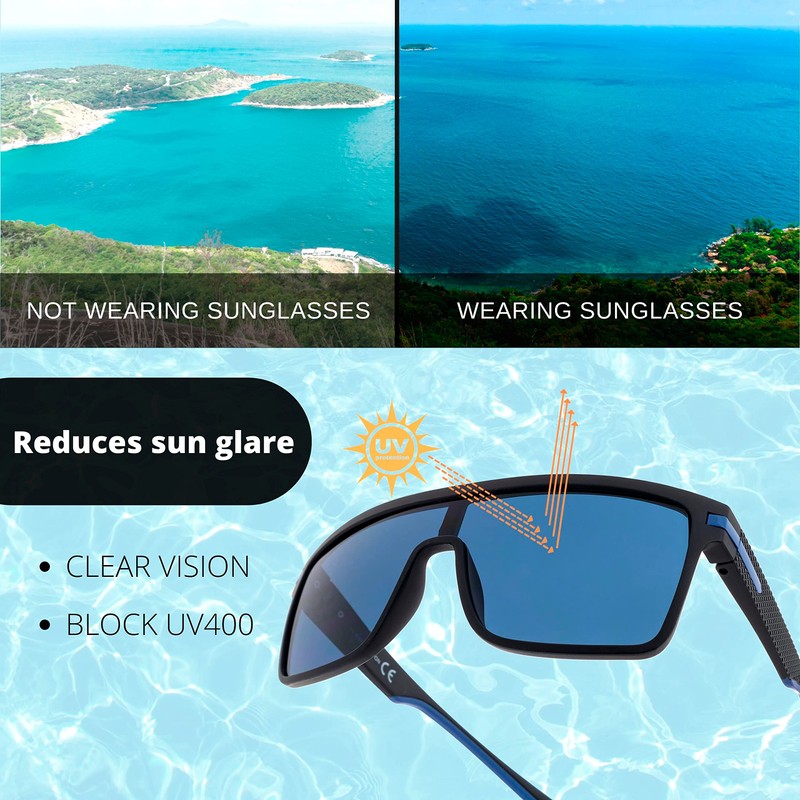 SQUAD Sunglasses for Men Rectangular Oversized Frame Black Pair Lens