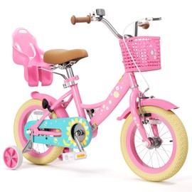 XJD Girls Bike for 2-12 Years Old Kids 12-20 Inch Toddler Bike | with Training Wheels | & Basket Christmas Birthday Gifts for Kids (14 Inch with Training Wheels, Flower Pink)