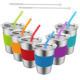 Vasos para niños con pajitas y tapas, vasos para beber a prueba de derrames, paquete de 6 vasos de acero inoxidable de 12 onzas, vasos irrompibles para niños, tazas de metal reutilizables sin BPA para niños y adultos al aire última intervensión