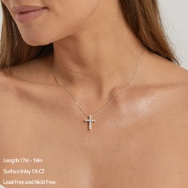 DEARMAY Sterling Silver Cross Necklace for Women, Cute Dainty Diamond CZ Cubic Zirconia Cross Pendant Necklaces Simple Silver Chain Necklaces Aesthetic Jewelry for Women Gift