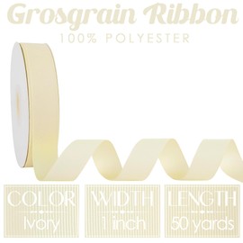 MEEDEE Ivory Grosgrain Ribbon 1 Inch Cream Grosgrain Hair Ribbon 50 Yards Per Roll Thick Ivory Ribbon for Hair Bow Supplies Thin Grosgrain Ribbons for Crafts, Sewing, Scrapbooking
