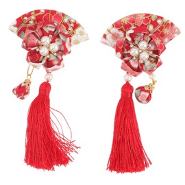 IWOWHERO 2Pcs Japanese Fan Hairpin with Tassel Elegant Hair Accessories for Women Comfortable Barrette Clips for Various Hairstyles for Photography and Special Occasions