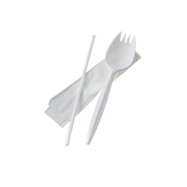 Individually Wrapped Plastic Sporks, Straw, And Napkin Kit (1000 Count)