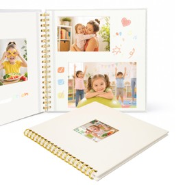 10x10 Inch Self Adhesive Photo Album, Linen Cover Memory Book with Window, 20 Pages (10 Sheets) Scrapbook Album, Spiral Bound DIY Photo Book Fits 2x3, 4x6 & 5x7 Photos, Beige