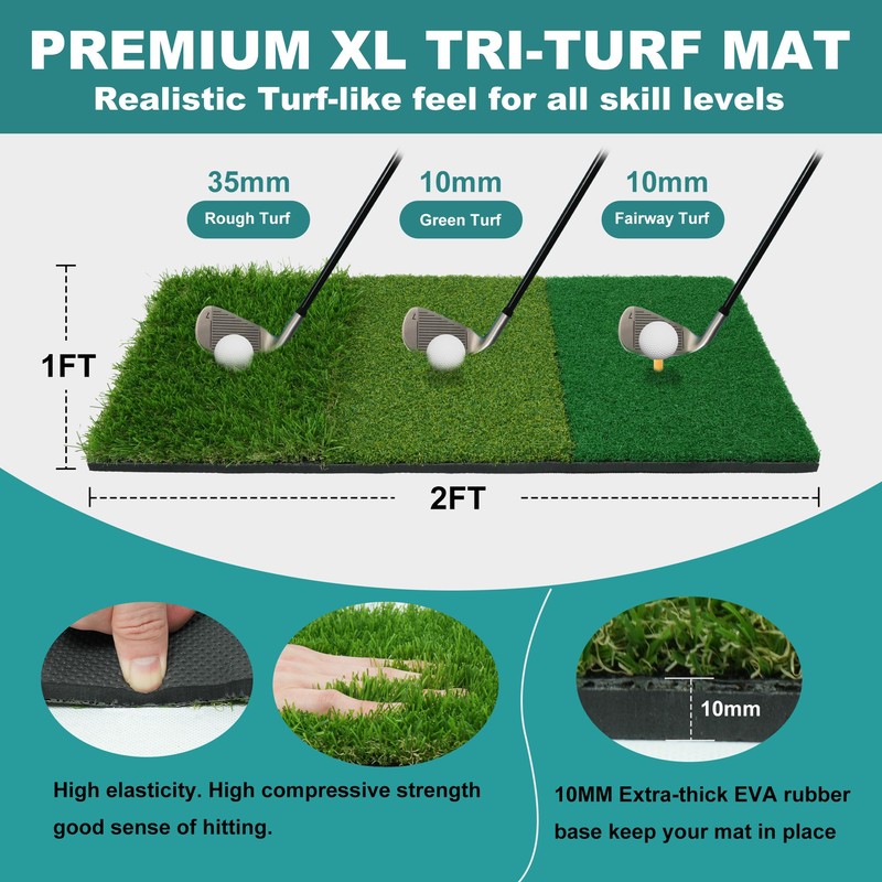 Golf Net, 10x7 Ft Golf Hitting Net with Tri-Turf Mat,