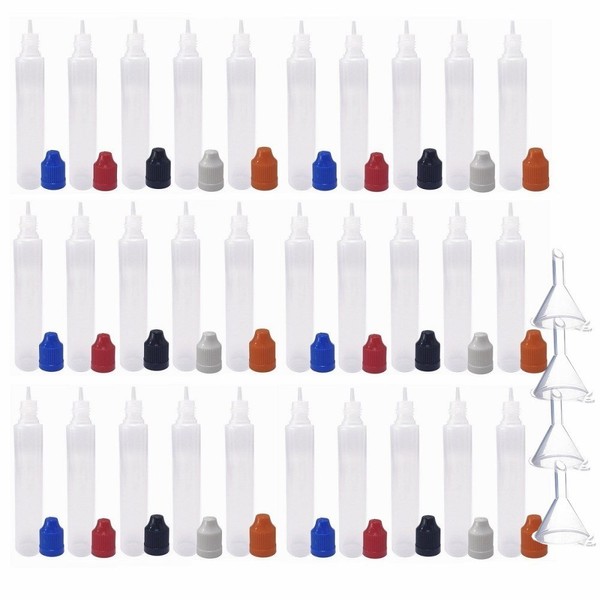 (30 Pack, Multi Color Caps) 30ml PE Pen Plastic Bottle