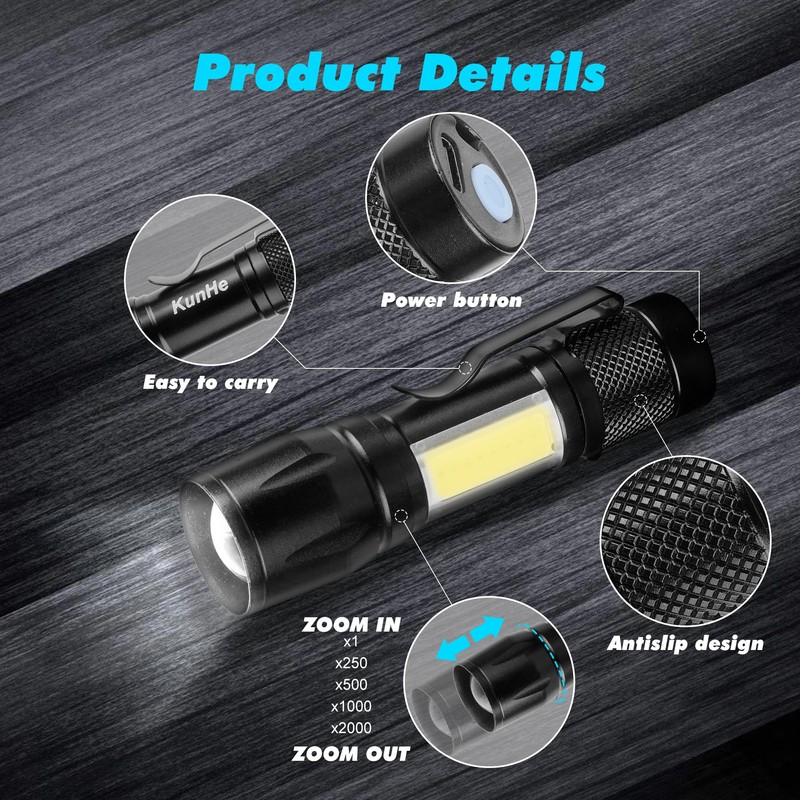 KunHe 4 Pack Rechargeable Flashlights USB-C mini Small LED Lantern