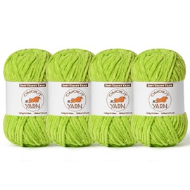 4 Pack Lime Green Fluffy Velvet Yarn for Crocheting, Chunky Chenille Baby Blanket Yarn for Crochet, Soft Fuzzy Puzzle Yarn for Knitting, (100g/3.53oz Each) Bulky Thick Amigurumi Crochet Yarns