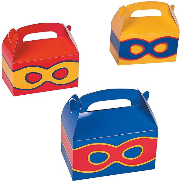 Fun Express - Superhero Treat Boxes for Birthday - Party Supplies - Containers & Boxes - Paper Boxes - Birthday - 12 Pieces