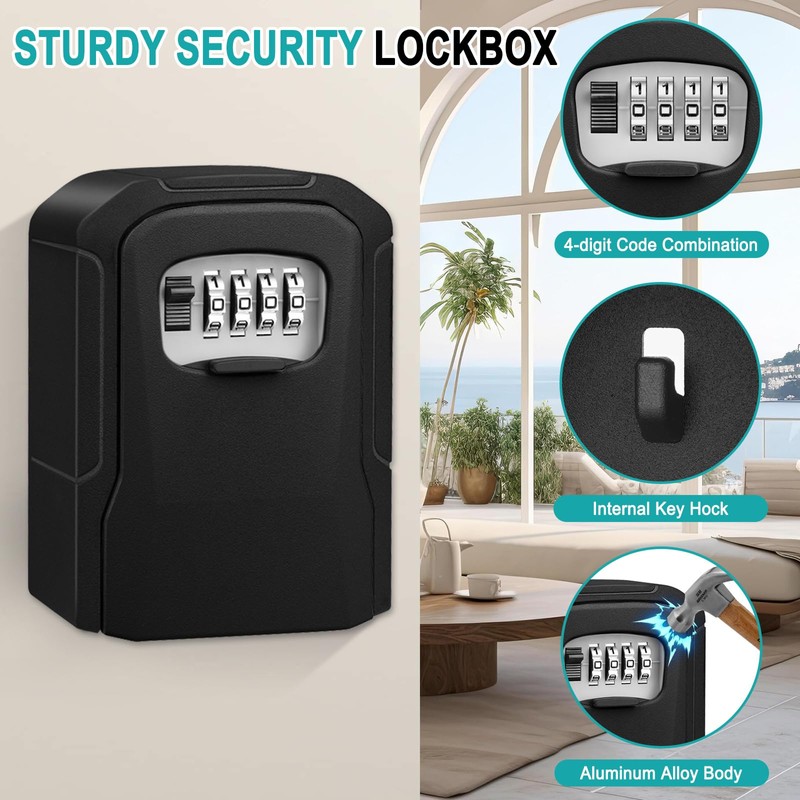 VOBUKE Key Safe with Combination Code, Outdoor Key Safe Weatherproof