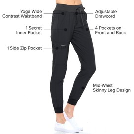 Dagacci Medical Uniform Jogger Scrub Pants for Women and Men Unisex 4-Way Stretch Workwear Professionals Scrubs Pants Black