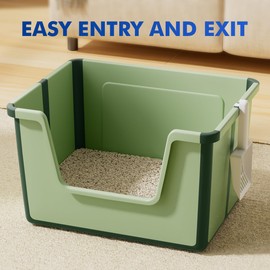 Stryfull Collapsible Portable Cat Litter Box, Anti-Splashing High Sides Kitty Litter Pan, Foldable Travel Kitten Litter Box with Bonus Scoop (Green)