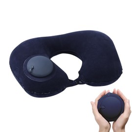 Neck Pillow, Inflate with Quick Manual Press, Foldable, One Hand Size, Washable, For Travel, Airplanes, Cars, Navy Blue, U Shaped Pillow, Portable Pillow, Travel Pillow, Ultra Lightweight
