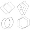4 Pairs Stainless Steel Geometric Hexagon Round Square Thin Hoop
