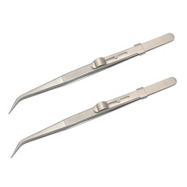 Healeved 2Pcs Steel Tweezers Set Non-Slip Elbow Tweezers for Jewelry Making Crafting and Repair Professional Pointed Kit for Precision Work