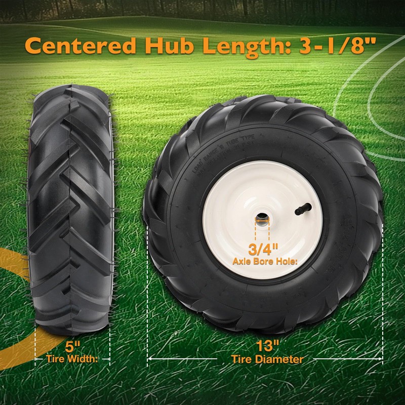 13x5.00-6" Tiller Tire and Wheel (3/4" Axle Size), 3-1/8" Centered