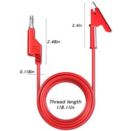 Cleqee 4 mm Stackable Banana Plugs to Crocodile Clips Test Leads Flexible Cable Wire Pack of 2 Red Black 10 ft/3 m for Multimeter Electrical Testing