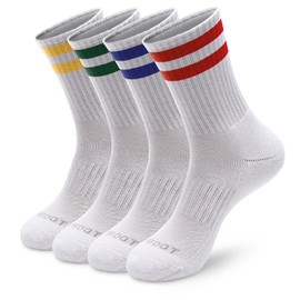 MONFOOT Women's and Men's 4 Pairs Athletic Cushion Crew Socks Striped Large, multipack