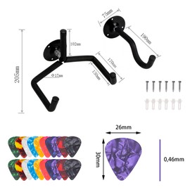 Guitar Holder for Wall Slanted with 20 Picks, Guitar Wall Mount Acoustic Electric Classic Guitar Stand Wall Mount Guitar Stand Guitar Holder Wall Display for Ukulele Guitar Banjo