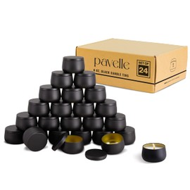 pavelle 4 oz. Black Candle Tins with Lids for Candle Making, Arts & Crafts, Storage, Gifts, and More, 24 Pcs. Bulk Candle Jars for Making Candles, Wholesale Candle Tins, Candle Making Supplies