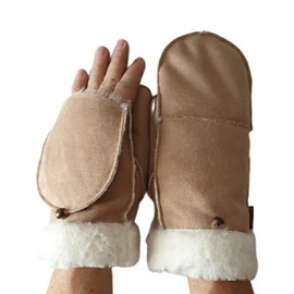 axelens Men's Winter Gloves Opening Mittens, beige