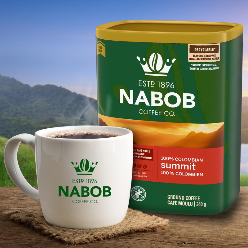 Nabob Medium Roast 100% Colombian Summit Ground Coffee, 340g Canister