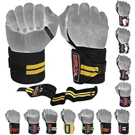 MRX Weight Lifting Gym Training Wrist Wraps for Wrist Support Bodybuilding Workout Wrap Men/Women Pack of 4 (Black/Yellow)