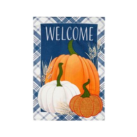 Evergreen Flag Plaid Pumpkins Garden Linen Flag, Welcome Fall Garden Flags 12x18 Double Sided, Small Garden Flags for Outside, Fall Decorations for Home, Porch, Yard