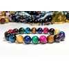 RAYON Multi-Color Tiger Eye Bracelet Men Stretc 10mm 7 7.5