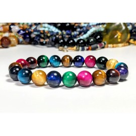 RAYON Multi-Color Tiger Eye Bracelet Men Stretc 10mm 7 7.5 8 or 8.5 inch