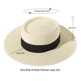 Lanzom UPF50+ Women Wide Brim Straw Panama Sun Hat Boater Summer Beach Sun Hat (Beige)