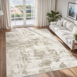 XLUEZ 5x7 Area Rugs Washable Rug, Modern Abstract Large Area Rug Neutral Soft Non Slip Low Pile Indoor Carpet for Living Room Bedroom Nursery Dining Room Home Office(BeigeBrown, 5'x7')