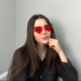 COASION Melting Heart Sunglasses for Women Men Trendy Design Rimless Party Cute Prom Glasses Personality Fashion Fire Flame Shades (Red)