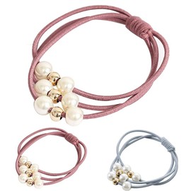 5Pcs Pink Sweet Faux Pearl Hair Scrunchies for Women Girl, Elastic Hair Bands Scrunchy Ponytail Holder Hair Ties Rubber Band Hair Ring Clips and Barrettes for Hair Decoration Elastics and Ties