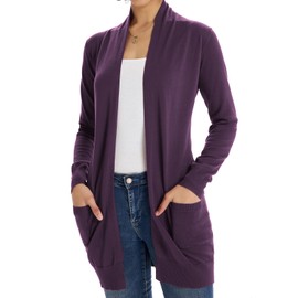 Women Casual Long Sleeve Cardigan Loose Soft Drape Crochet Sweater Deep Purple XXL