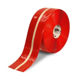 Mighty Line Glow Reflective Floor Marking Tape for Safety, Caution, Warning, Heavy-Duty, Peel and Stick, Adhesive, Industrial Quality, 4" Red with Glow in The Dark Center Line, 100' Roll