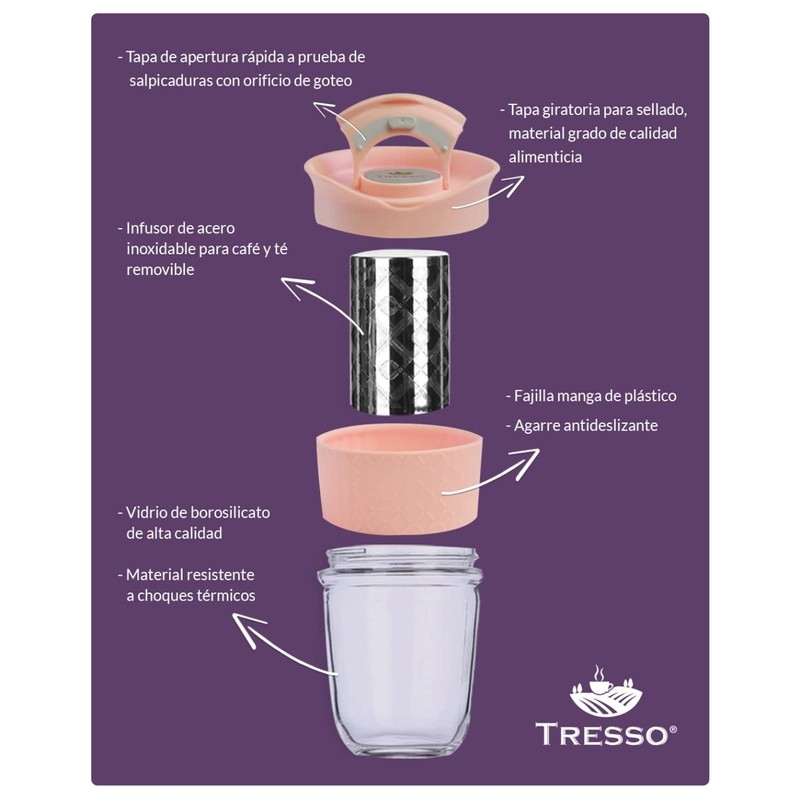 TRESSO Vaso de Viaje con Infusor para Preparar Café y